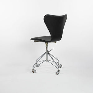 Sold 1966 Series 7 Desk Chair, Model 3117 by Arne Jacobsen for Fritz Hansen in Black Leather