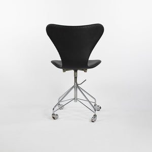 Sold 1966 Series 7 Desk Chair, Model 3117 by Arne Jacobsen for Fritz Hansen in Black Leather