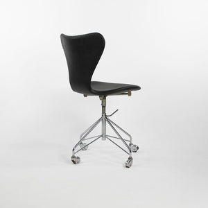 Sold 1966 Series 7 Desk Chair, Model 3117 by Arne Jacobsen for Fritz Hansen in Black Leather