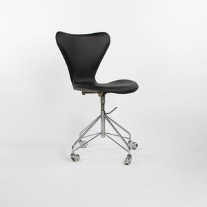 Sold 1966 Series 7 Desk Chair, Model 3117 by Arne Jacobsen for Fritz Hansen in Black Leather