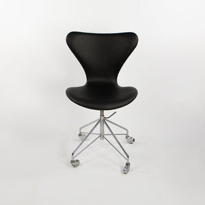 Sold 1966 Series 7 Desk Chair, Model 3117 by Arne Jacobsen for Fritz Hansen in Black Leather