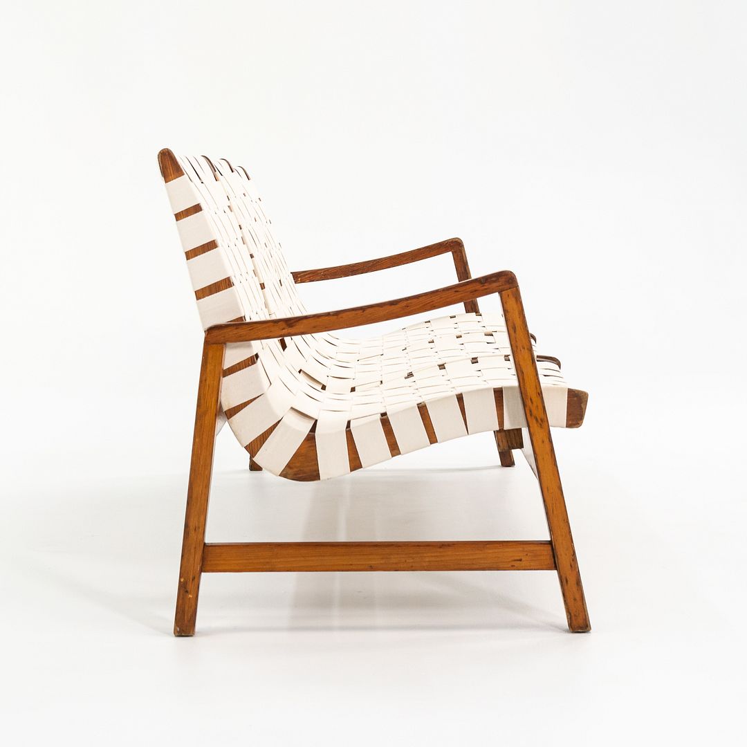 1941 Knoll Risom Three-Seater Settee by Jens Risom for Knoll Associates in Pine with New Webbing