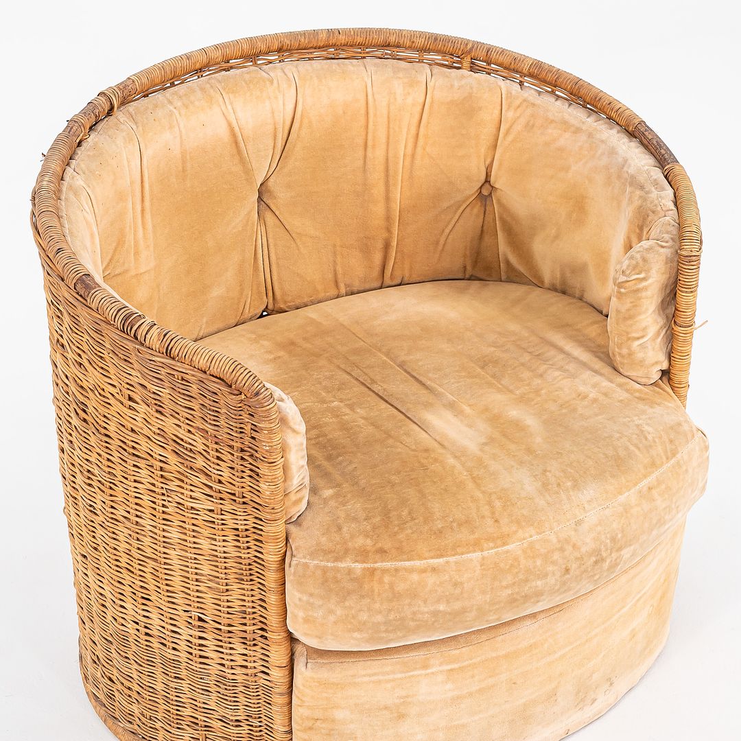 1970s Rattan Barrel Chair for Comfort Designs Attributed to Adrian Pearsall in Cane and Fabric