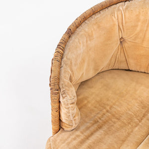 1970s Rattan Barrel Chair for Comfort Designs Attributed to Adrian Pearsall in Cane and Fabric