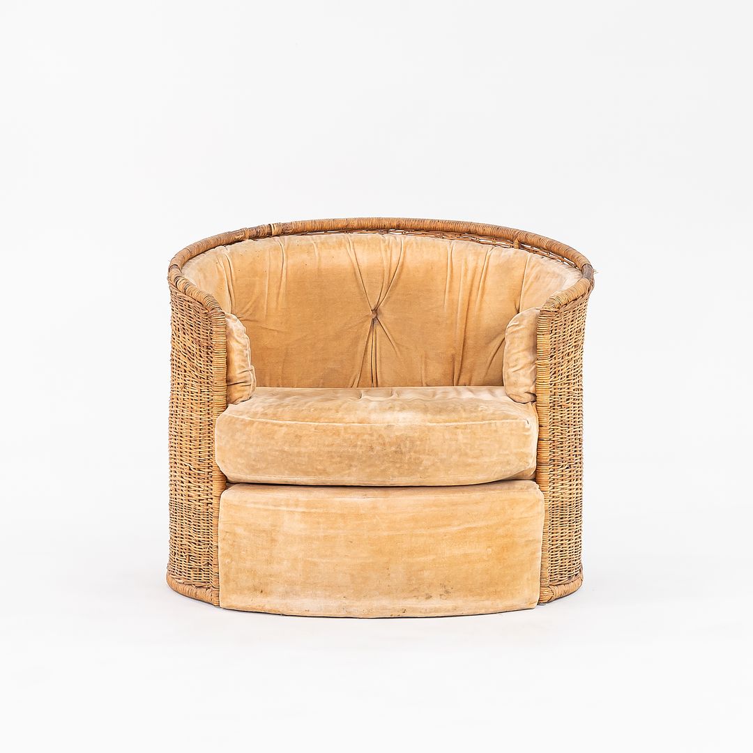 1970s Rattan Barrel Chair for Comfort Designs Attributed to Adrian Pearsall in Cane and Fabric