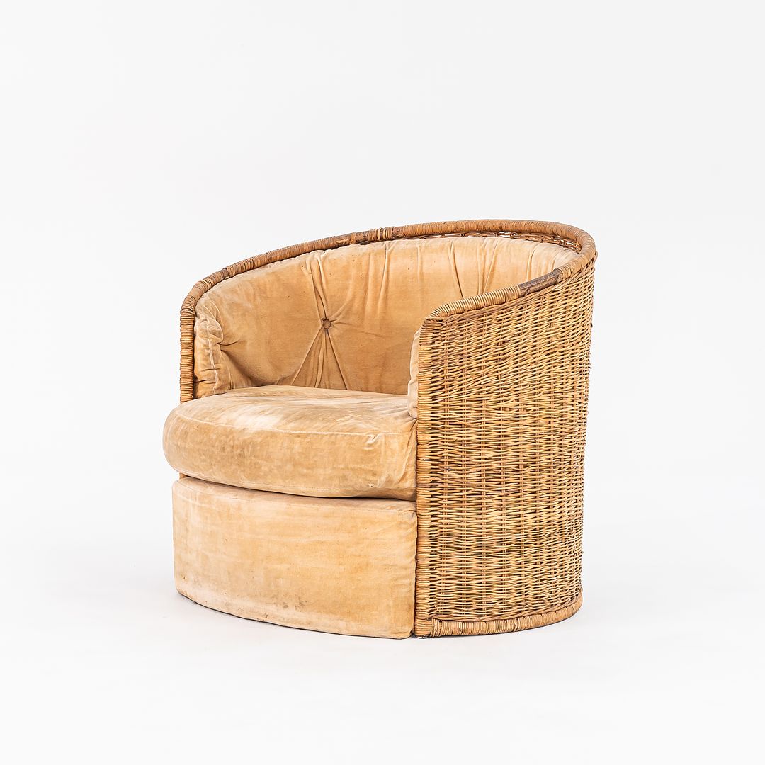 1970s Rattan Barrel Chair for Comfort Designs Attributed to Adrian Pearsall in Cane and Fabric