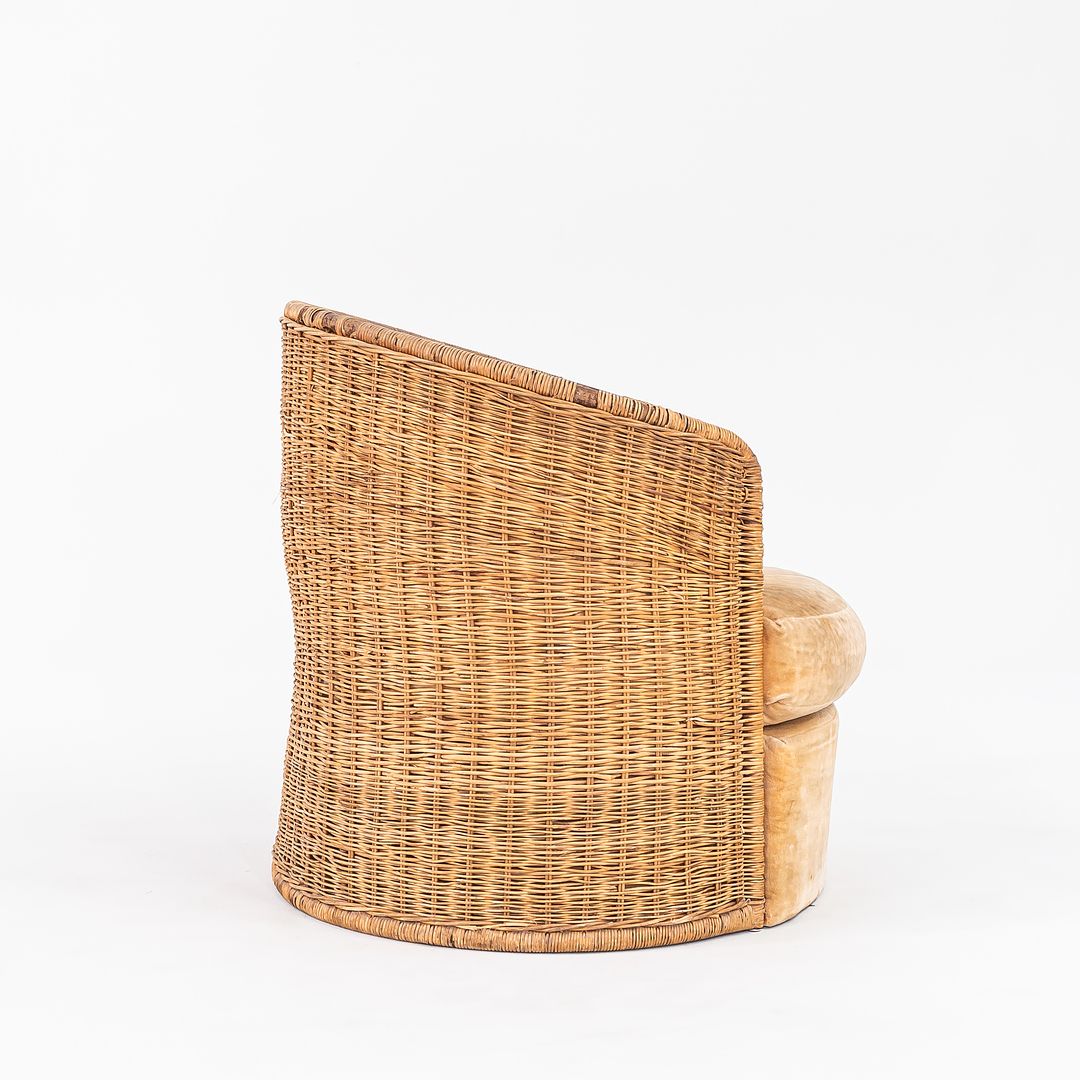 1970s Rattan Barrel Chair for Comfort Designs Attributed to Adrian Pearsall in Cane and Fabric