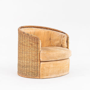 1970s Rattan Barrel Chair for Comfort Designs Attributed to Adrian Pearsall in Cane and Fabric