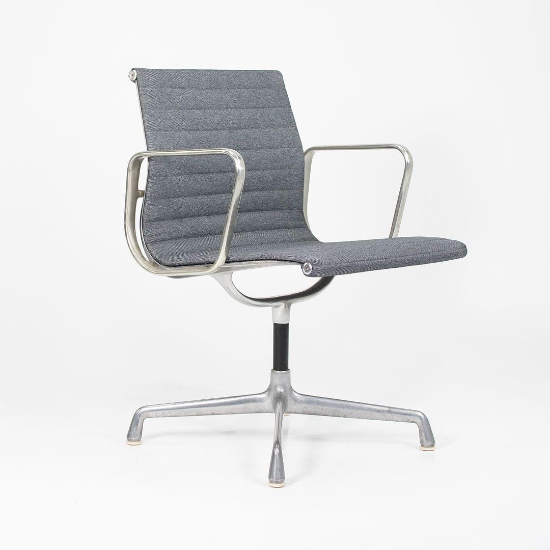 Eames Aluminum Group Side Chair by Ray and Charles Eames for Herman Miller in Blue / Grey Fabric