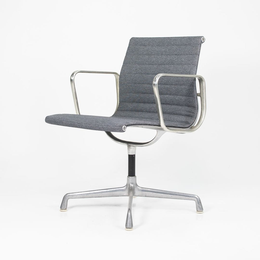 SOLD Eames Aluminum Group Side Chair by Ray and Charles Eames for Herman Miller in Blue / Grey Fabric