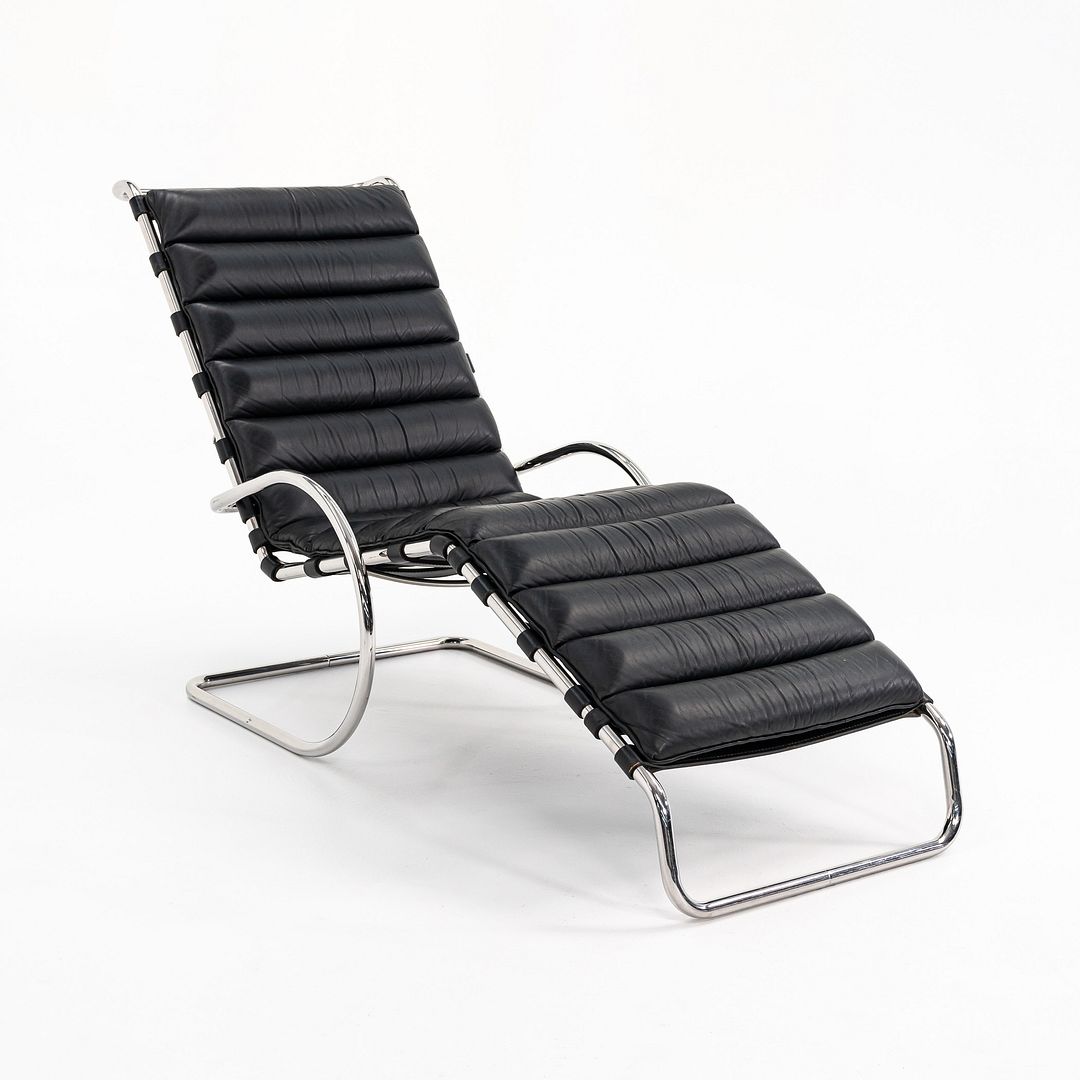 1980 Model 242 MR Adjustable Chaise Lounge by Mies van der Rohe for Knoll in Black Leather