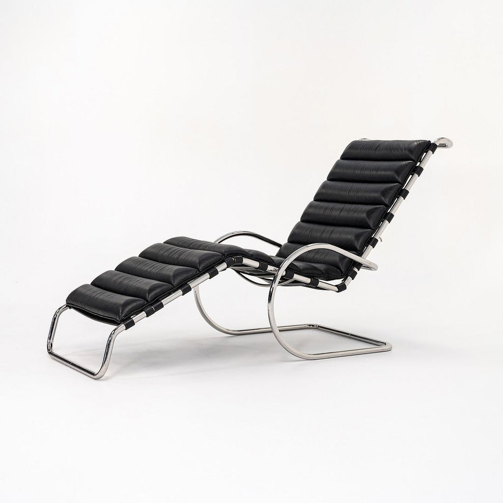 1980 Model 242 MR Adjustable Chaise Lounge by Mies van der Rohe for Knoll in Black Leather