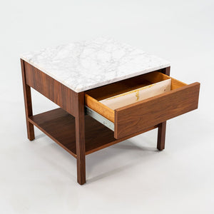 SOLD 1960s Pair of Model 327 IS Bedside Tables by Florence Knoll for Knoll in Walnut with Marble Tops