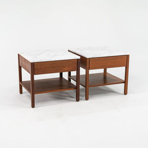 SOLD 1960s Pair of Model 327 IS Bedside Tables by Florence Knoll for Knoll in Walnut with Marble Tops
