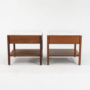 SOLD 1960s Pair of Model 327 IS Bedside Tables by Florence Knoll for Knoll in Walnut with Marble Tops