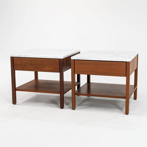 SOLD 1960s Pair of Model 327 IS Bedside Tables by Florence Knoll for Knoll in Walnut with Marble Tops