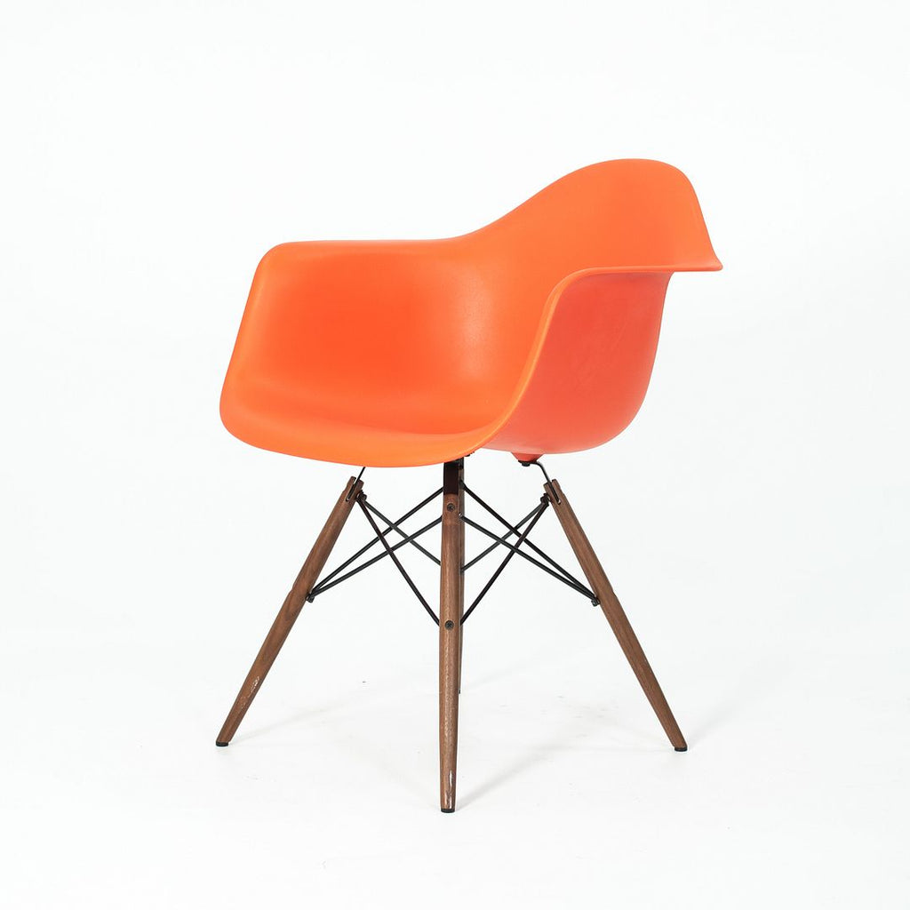 2017 Eames Herman Miller DAW Orange Plastic Shell Chair with Walnut Dowel Base