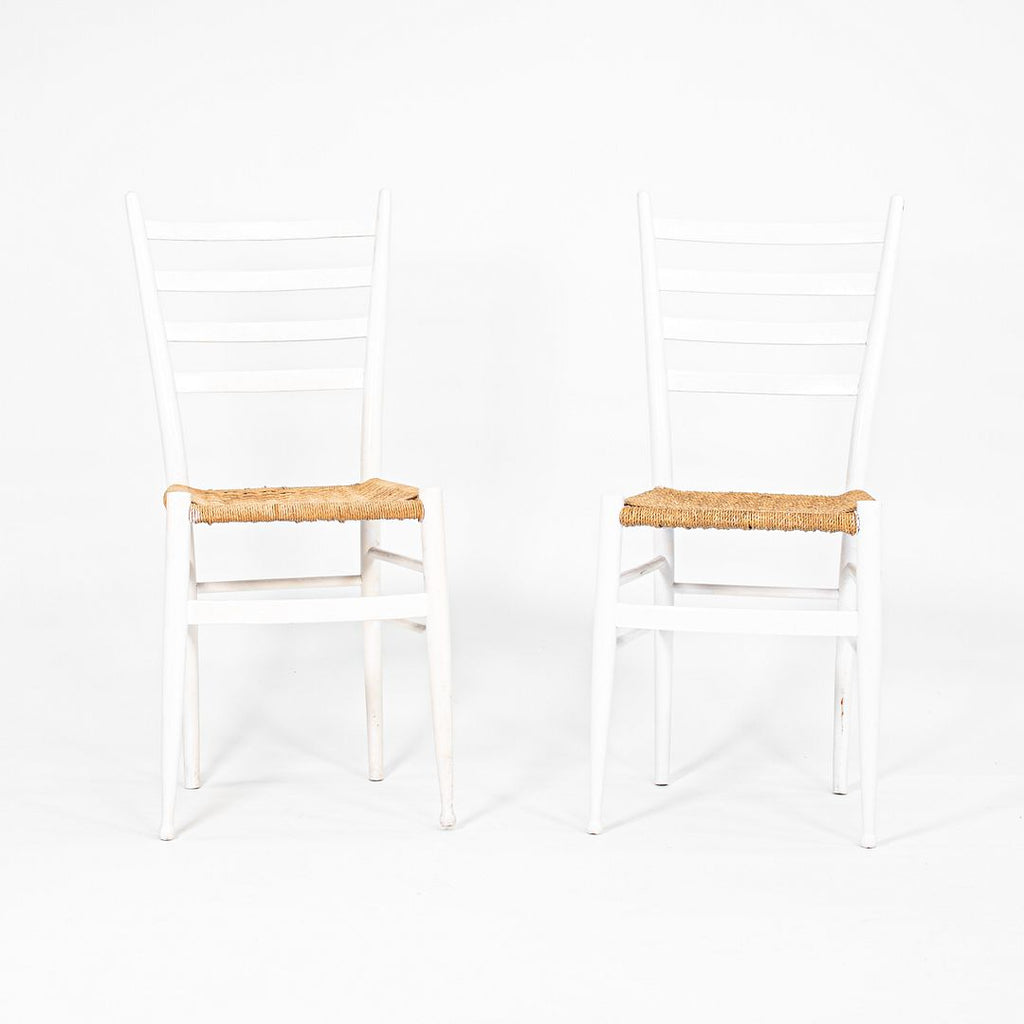 1970s Pair of Italian Ladder Back Chairs w/ Rope Seats in the style of Gio Ponti
