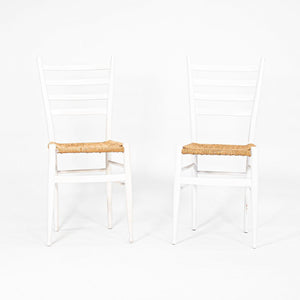 1970s Pair of Italian Ladder Back Chairs w/ Rope Seats in the style of Gio Ponti