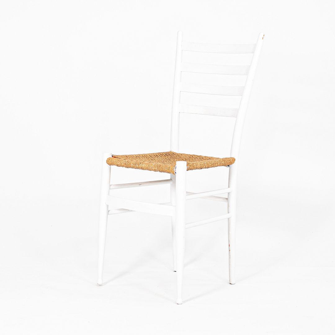 1970s Pair of Italian Ladder Back Chairs w/ Rope Seats in the style of Gio Ponti