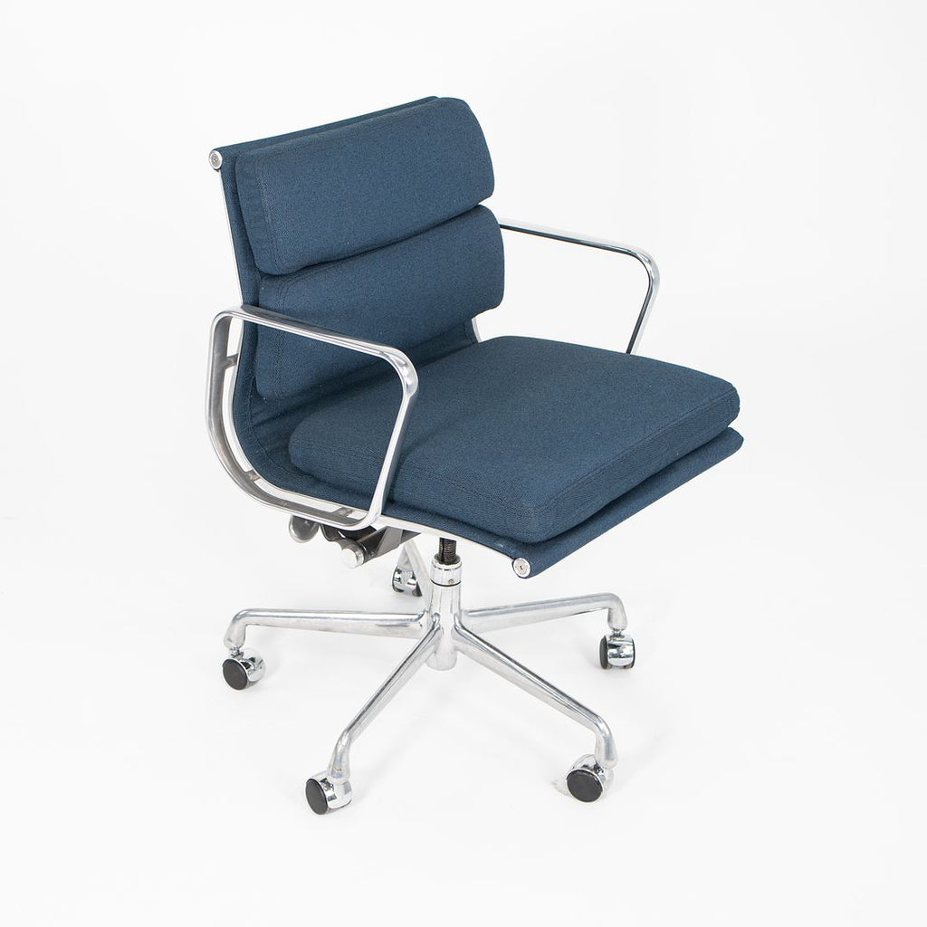 SOLD 2010s Soft Pad Management Desk Chair, Model EA435 by Ray and Charles Eames for Herman Miller in Blue Fabric