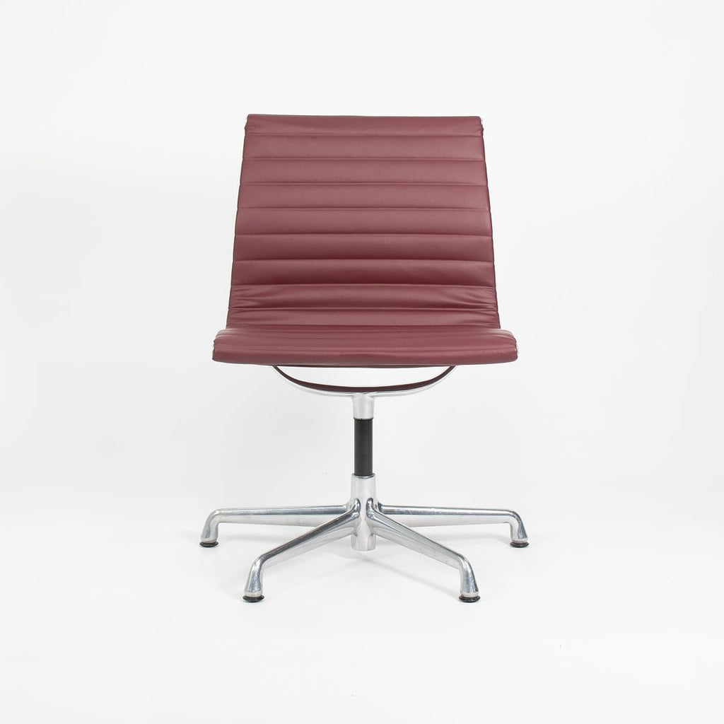 SOLD 2010s Aluminum Group Armless Side Chair by Ray and Charles Eames for Herman Miller in Red Leather