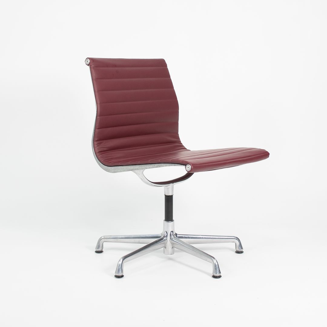 SOLD 2010s Aluminum Group Armless Side Chair by Ray and Charles Eames for Herman Miller in Red Leather