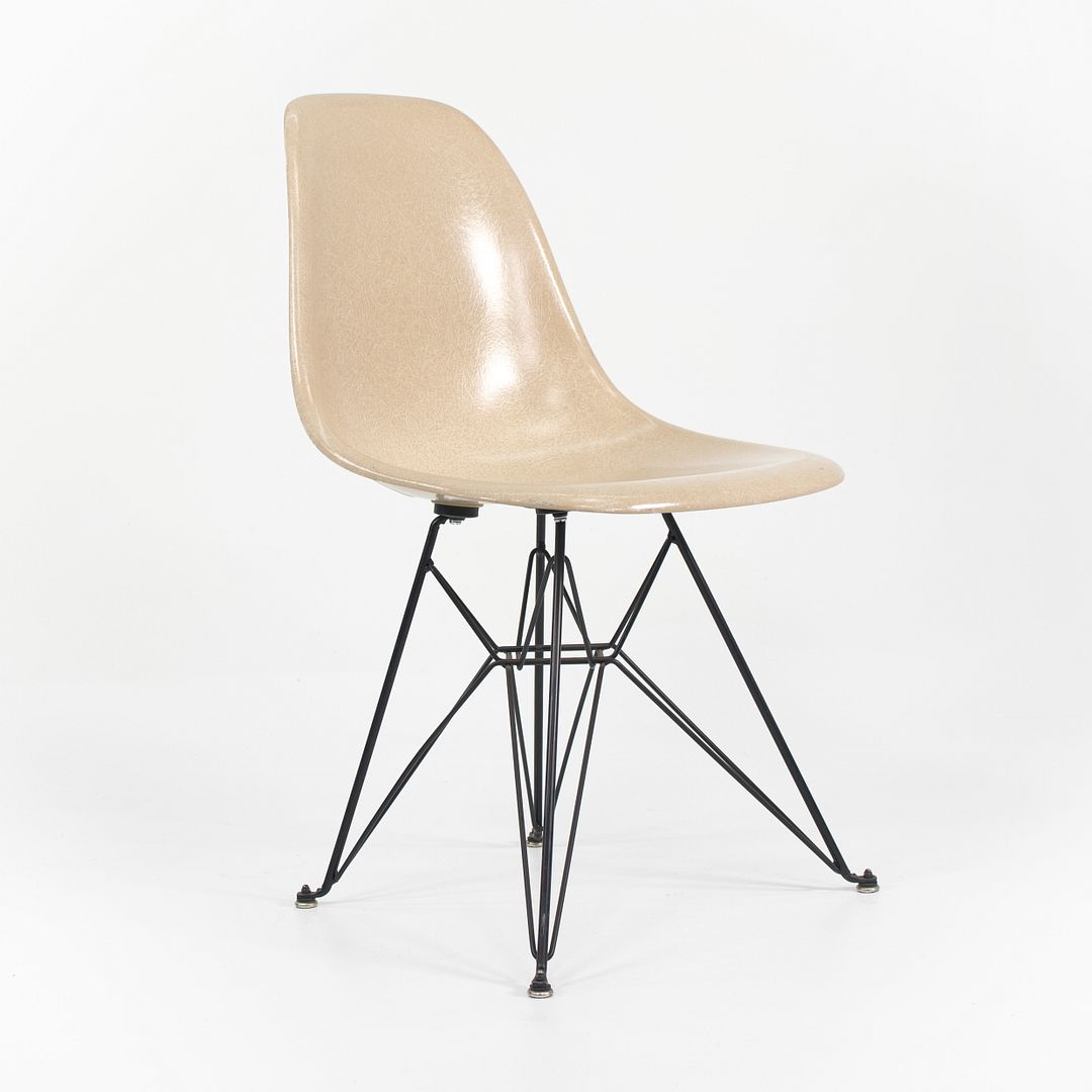 2010s Set of Three Modernica Fiberglass DSR Chairs Oatmeal w/ Black Eiffel Bases