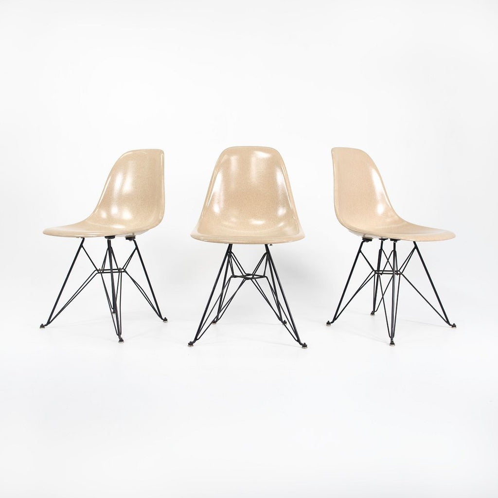 2010s Set of Three Modernica Fiberglass DSR Chairs Oatmeal w/ Black Eiffel Bases