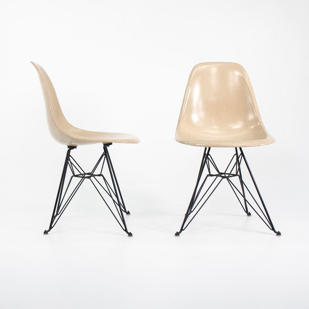 2010s Set of Three Modernica Fiberglass DSR Chairs Oatmeal w/ Black Eiffel Bases