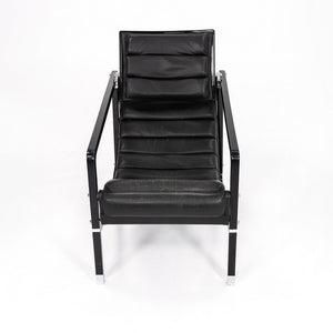 1980s Transat Lounge Chair by Eileen Gray for Ecart International in Black Leather and Lacquered Wood