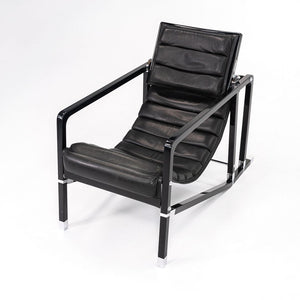 1980s Transat Lounge Chair by Eileen Gray for Ecart International in Black Leather and Lacquered Wood