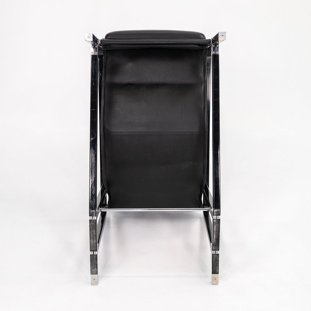 1980s Transat Lounge Chair by Eileen Gray for Ecart International in Black Leather and Lacquered Wood
