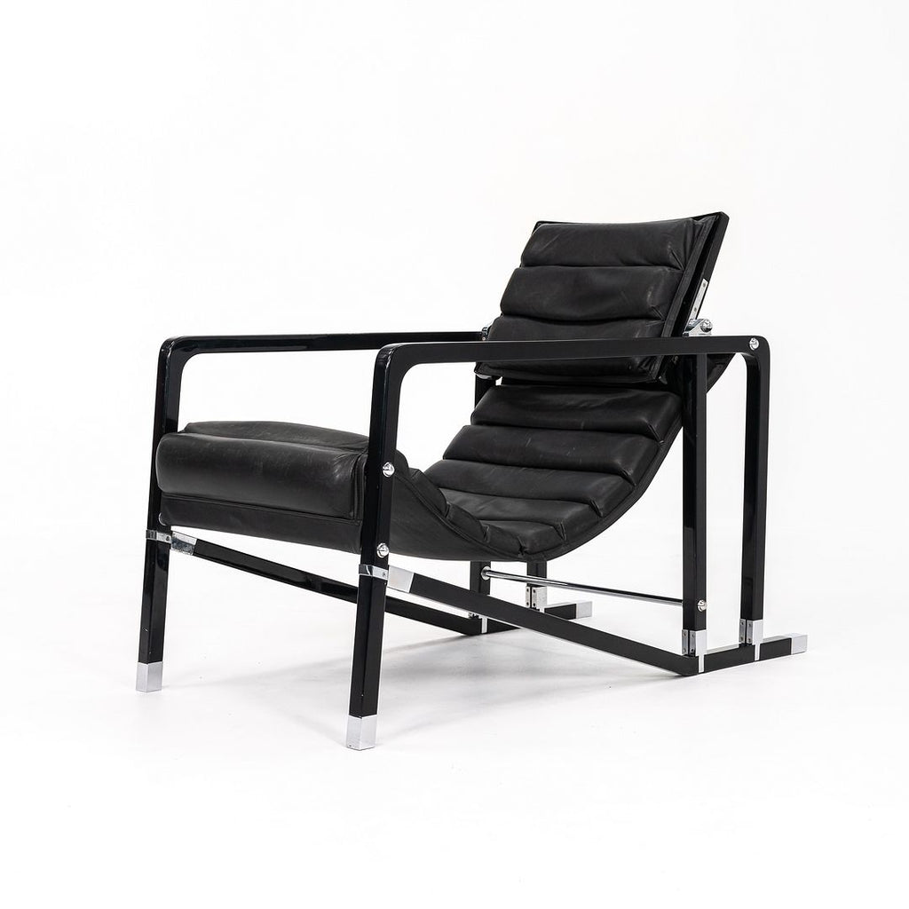 1980s Transat Lounge Chair by Eileen Gray for Ecart International in Black Leather and Lacquered Wood