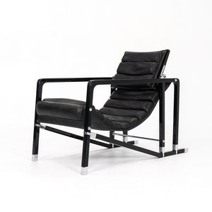 1980s Transat Lounge Chair by Eileen Gray for Ecart International in Black Leather and Lacquered Wood