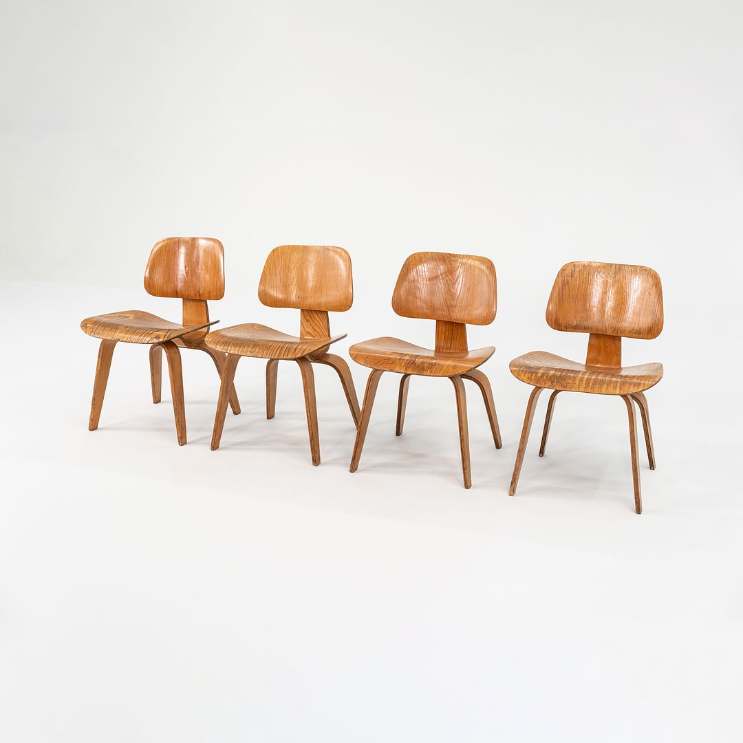 1948 Set of Four DCW Dining Chairs by Ray and Charles Eames for Herman Miller in Calico Ash