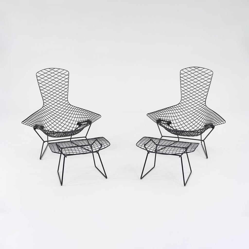 2010s 423LU Bertoia Bird Chair and 424YU Bertoia Ottoman by Harry Bertoia for Knoll in Black 2x Sets Available
