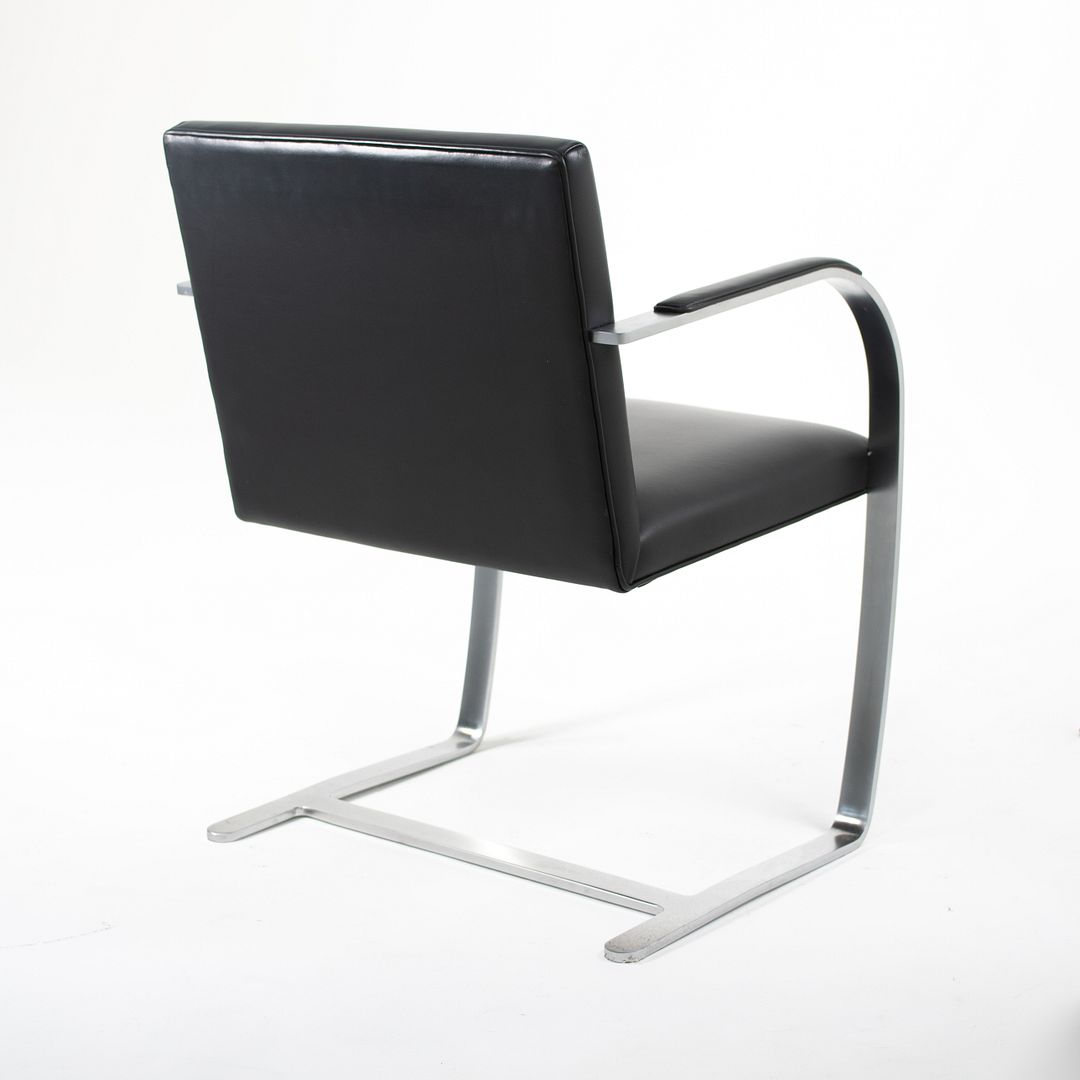 SOLD 2013 Flat Bar Brno Chair, Model 255 by Mies van der Rohe for Knoll in Satin Chrome and Black Leather 8x Available