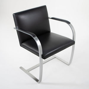 SOLD 2013 Flat Bar Brno Chair, Model 255 by Mies van der Rohe for Knoll in Satin Chrome and Black Leather 8x Available