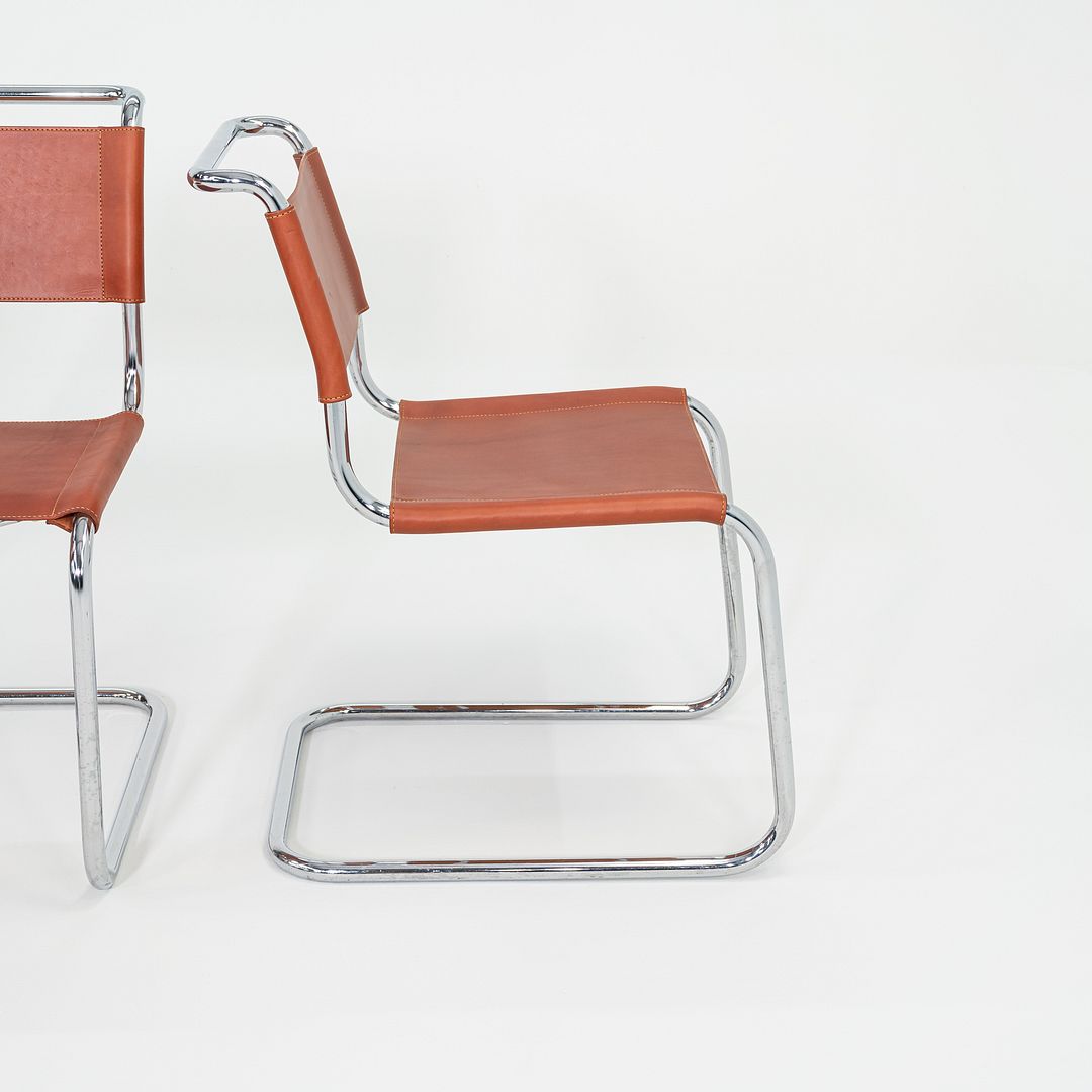 1960s Set of Four Marcel Breuer for Knoll B33 Dining Chairs in New Brown Leather