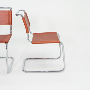 1960s Set of Four Marcel Breuer for Knoll B33 Dining Chairs in New Brown Leather