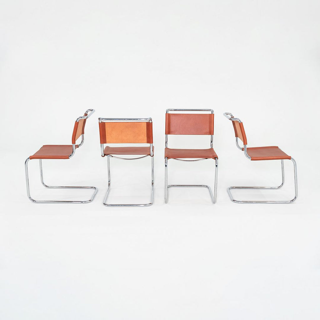 1960s Set of Four Marcel Breuer for Thonet Dining Chairs in New Chestnut Leather