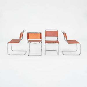 1960s Set of Four Marcel Breuer for Thonet Dining Chairs in New Chestnut Leather