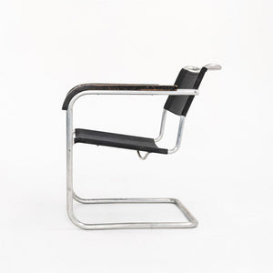 1940s B34 Arm Chair by Marcel Breuer for Gebruder Thonet in Aluminum with Canvas Upholstery