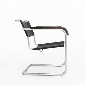 1940s B34 Arm Chair by Marcel Breuer for Gebruder Thonet in Aluminum with Canvas Upholstery