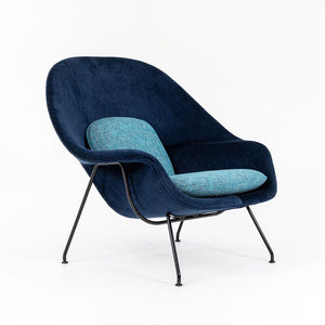 SOLD 2022 Womb Chair by Eero Saarinen for Knoll in Two-Tone Blue Fabric with Black Frame