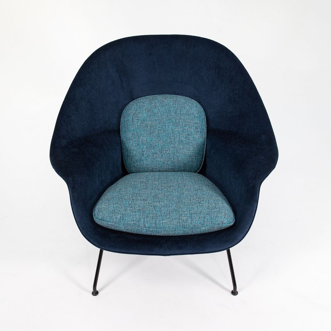 SOLD 2022 Womb Chair by Eero Saarinen for Knoll in Two-Tone Blue Fabric with Black Frame