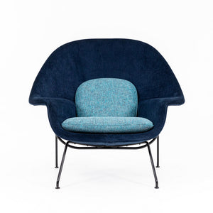 SOLD 2022 Womb Chair by Eero Saarinen for Knoll in Two-Tone Blue Fabric with Black Frame