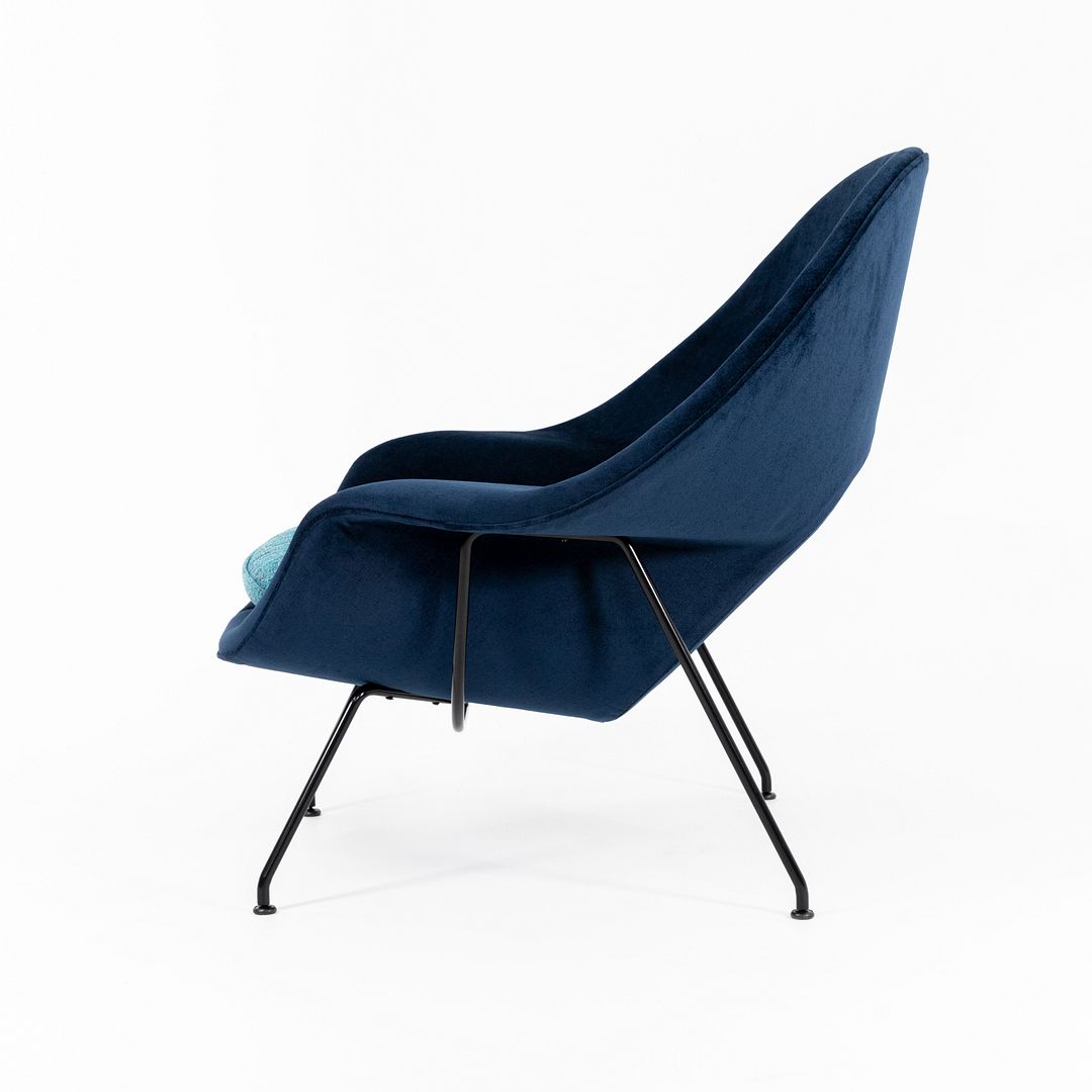 SOLD 2022 Womb Chair by Eero Saarinen for Knoll in Two-Tone Blue Fabric with Black Frame