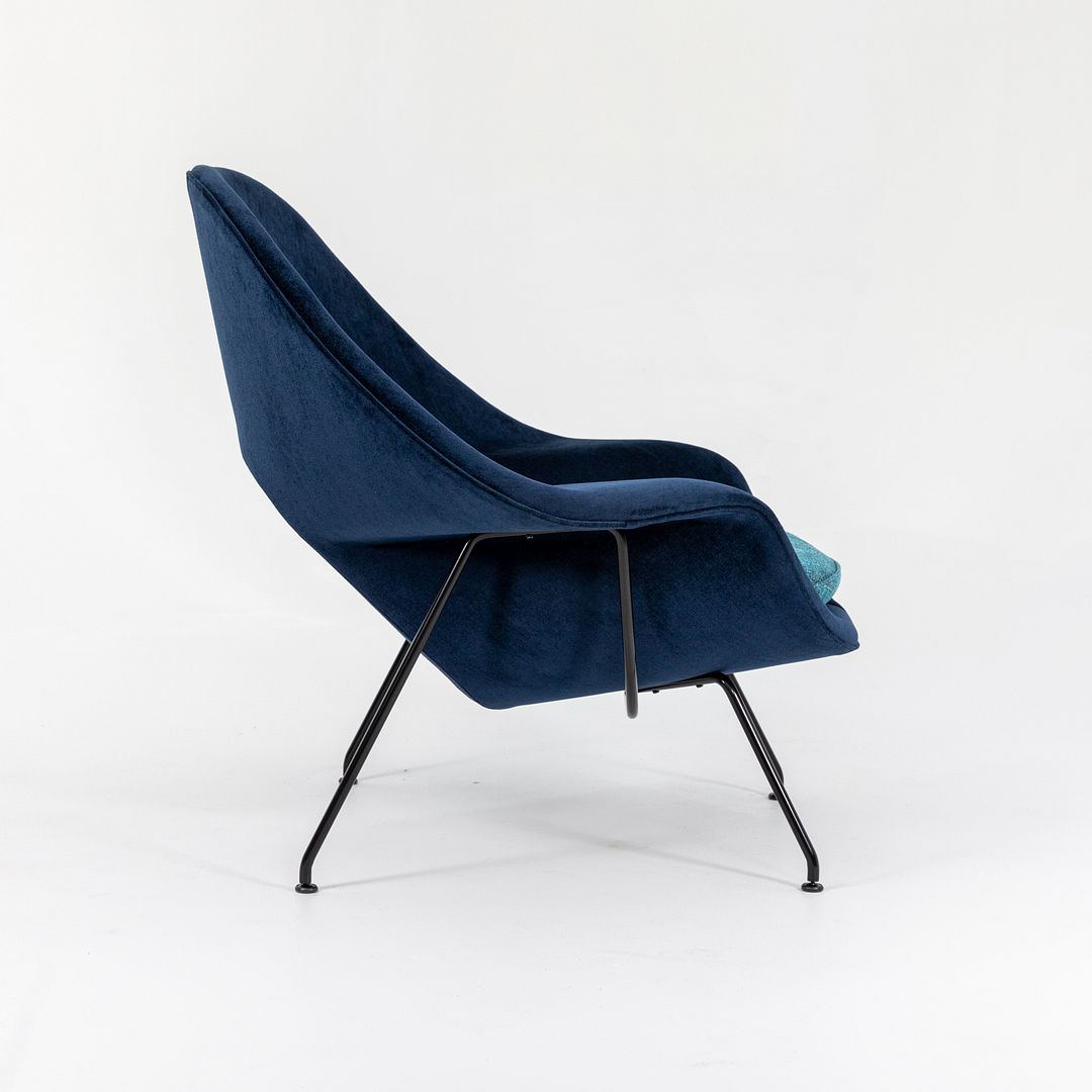 SOLD 2022 Womb Chair by Eero Saarinen for Knoll in Two-Tone Blue Fabric with Black Frame